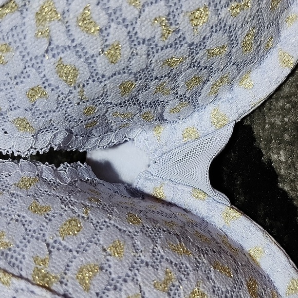 VICTORIA SECRET LIGHT BLUE GOLD SHIMMER LACE LINED DEMI BRA - Picture 4 of 10